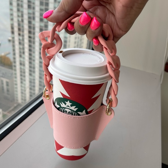 Monogrammed Coffee Cup Sleeve with Chain Strap, Beverage Carrier - Picture 3 of 4